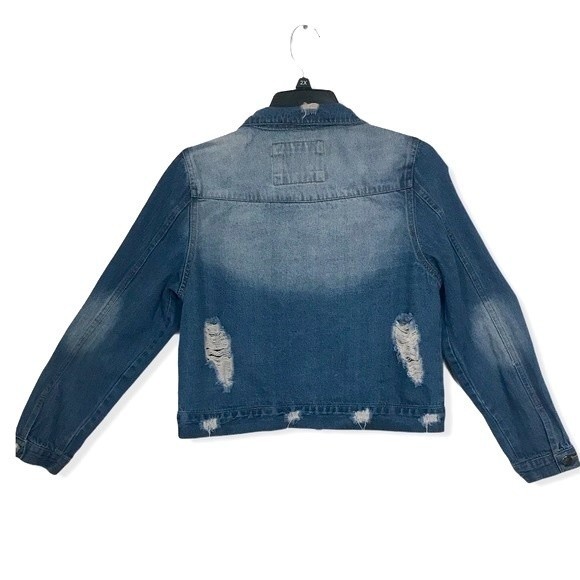 Between Us Denim Trucker Jacket factory Ripped and Distressed size S - Picture 8 of 16
